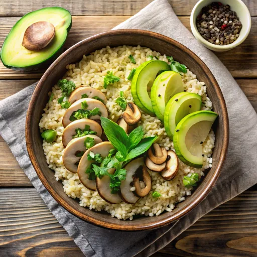 ข้าวกล้องอบอะโวคาโดและเห็ดหอม